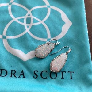 Silver iridescent pearl dangle earrings